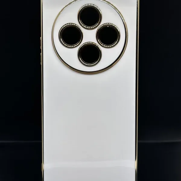 Луксозен бял дамски гръб със златен кант за Xiaomi Redmi 14C